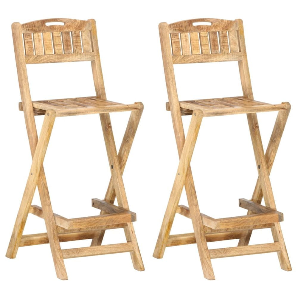 Vidaxl Skladacie vonkajšie barové stoličky 2 ks masívne mangovníkové drevo